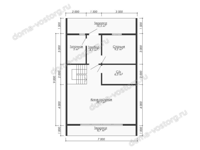 Каркасный дом A-frame 9x7 м