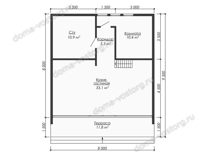 Каркасный дом A-frame 9,5x8 м